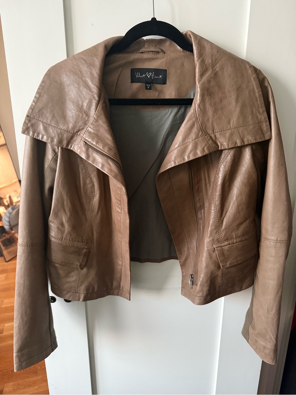 Velvet Heart Taupe Brown Leather Moto Jacket